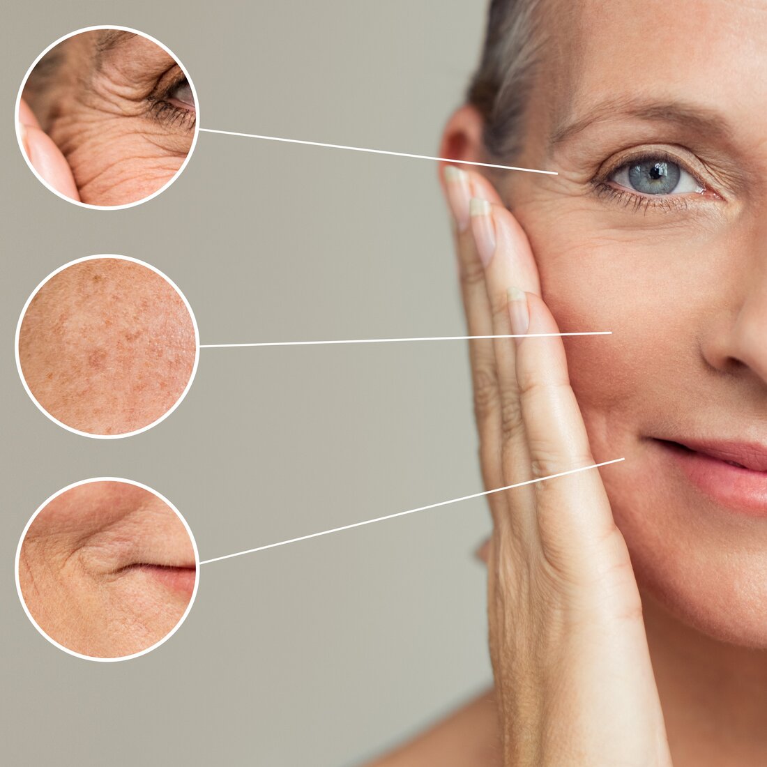 Nahaufnahme einer Frau bei einer kosmetischen Anti-Aging-Prozedur für jugendliche Haut.